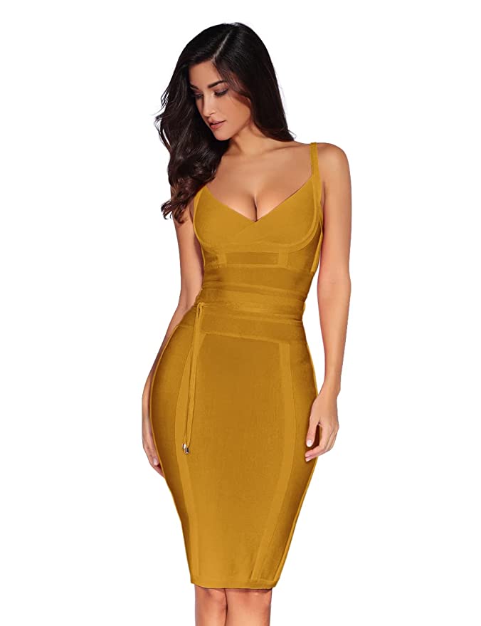meilun Womens Rayon Belt Detail Bandage Bodycon Party Dress