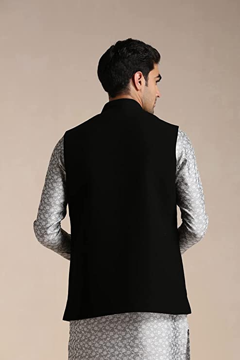 Manyavar Men's Jacket, Nehru Jacket for Men, Ethnic Jacket for Festival, Wedding, Party, Sleevless Jacket Blended Rayon