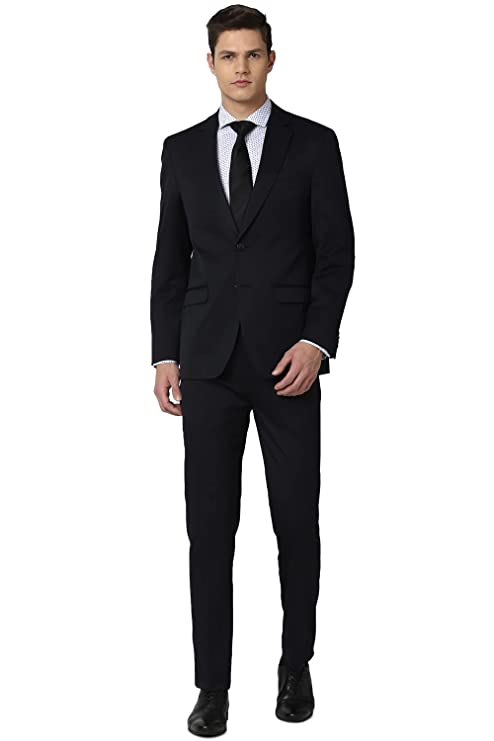 Peter England Men's Polyester Blend Regular Business Suit Pants Set (PESUOTLB719144_Blue_40)