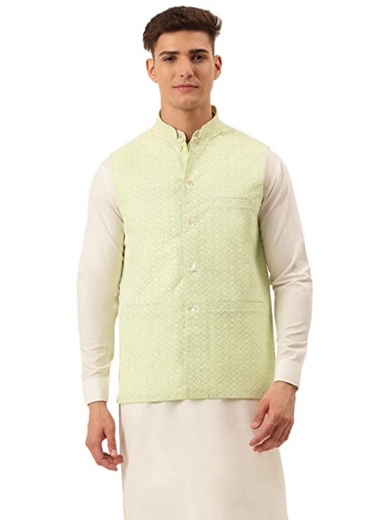 Jompers Men's Embroidered Woven Pure Cotton Nehru Jacket
