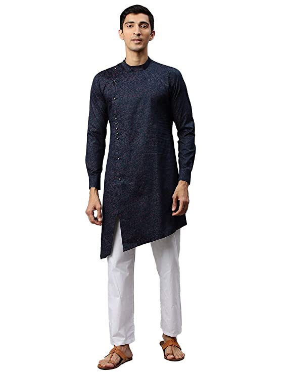 Manyavar Printed Casual Cotton Full Sleeves Kurta for Men