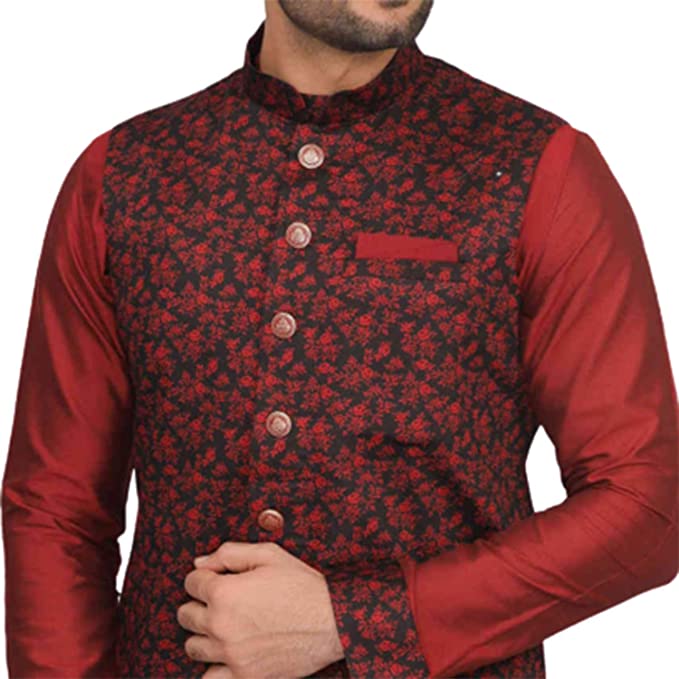 Manyavar Men's Silk Blend Regular Fit Kurta (JAST148-307_Maroon_L) - Image 3