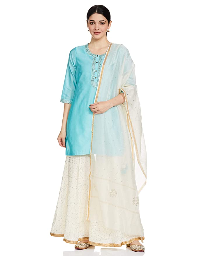 BIBA Women's Cotton Salwar Suit Set in Short Kurta Style