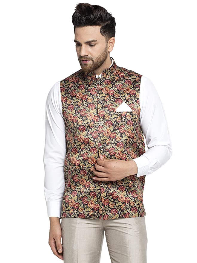 Jompers Men Floral Digitally Printed Nehru Jacket.