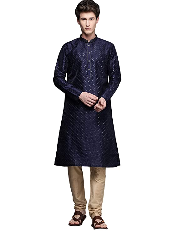 Manyavar Kurta Set for Men, Full Sleeves Mandarin Collar Ethnic Kurta Set for Engagement, Wedding, Party Solid
