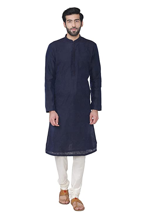 Manyavar Men's Blended Viscose Self Design Kurta Set (SOSK418)