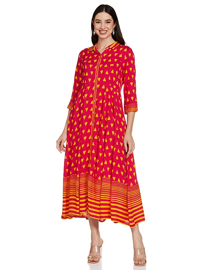 Rangriti Women's Rayon Asymmetrical Knee-Length Casual Dress