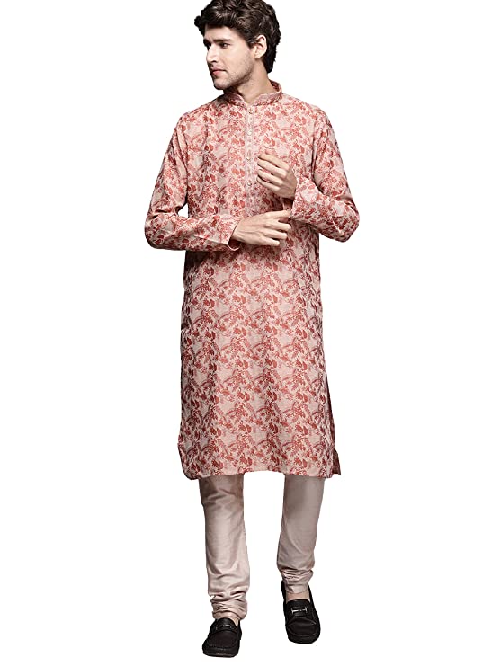 Manyavar Kurta Set for Men, Full Sleeves Mandarin Collar Ethnic Kurta Set for Engagement, Wedding, Party Printed