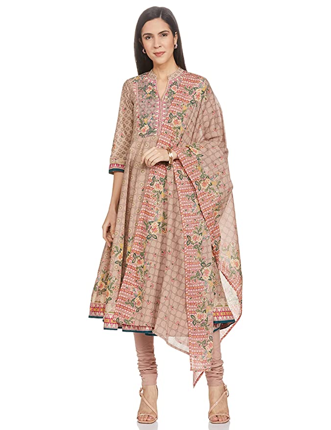 BIBA Women's Cotton Salwar Suit Set (SKDJAIPUR D7530_Mouse Grey_42)