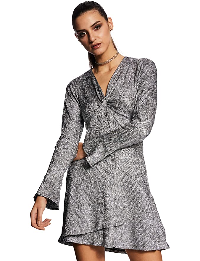 Label RITU KUMAR V Neck Full Sleeves Short Dress