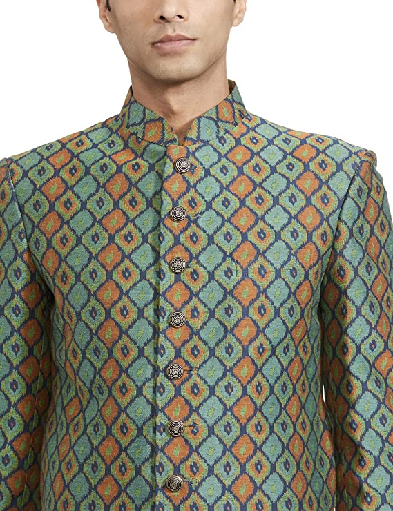 Ethnix Men's Jaquard Indowestern Jacket (RTIB00133-N5_Medium Green_100